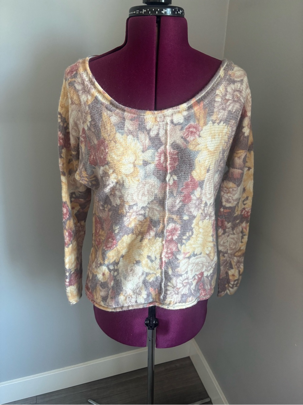 Free People Floral Lightweight Knit Scoopneck Sweater